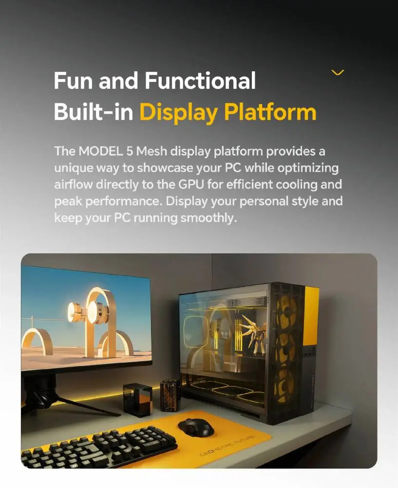 Кутия Geometric Future Model 5 Vent Black/Yellow Case EATX - 5 x 140 mm aRGB fans included
