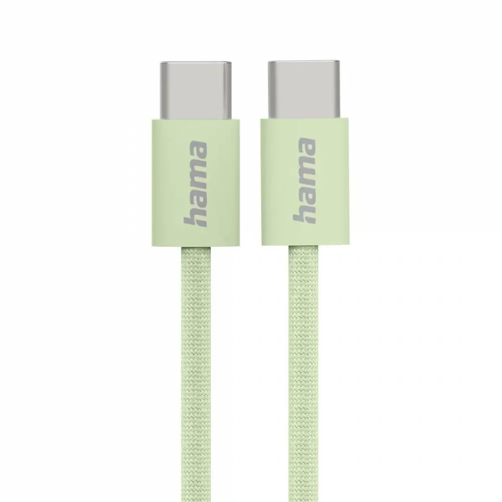 HAMA Кабел за зареждане "Fabric", USB-C - USB-C, 1 m, Nylon, зелен