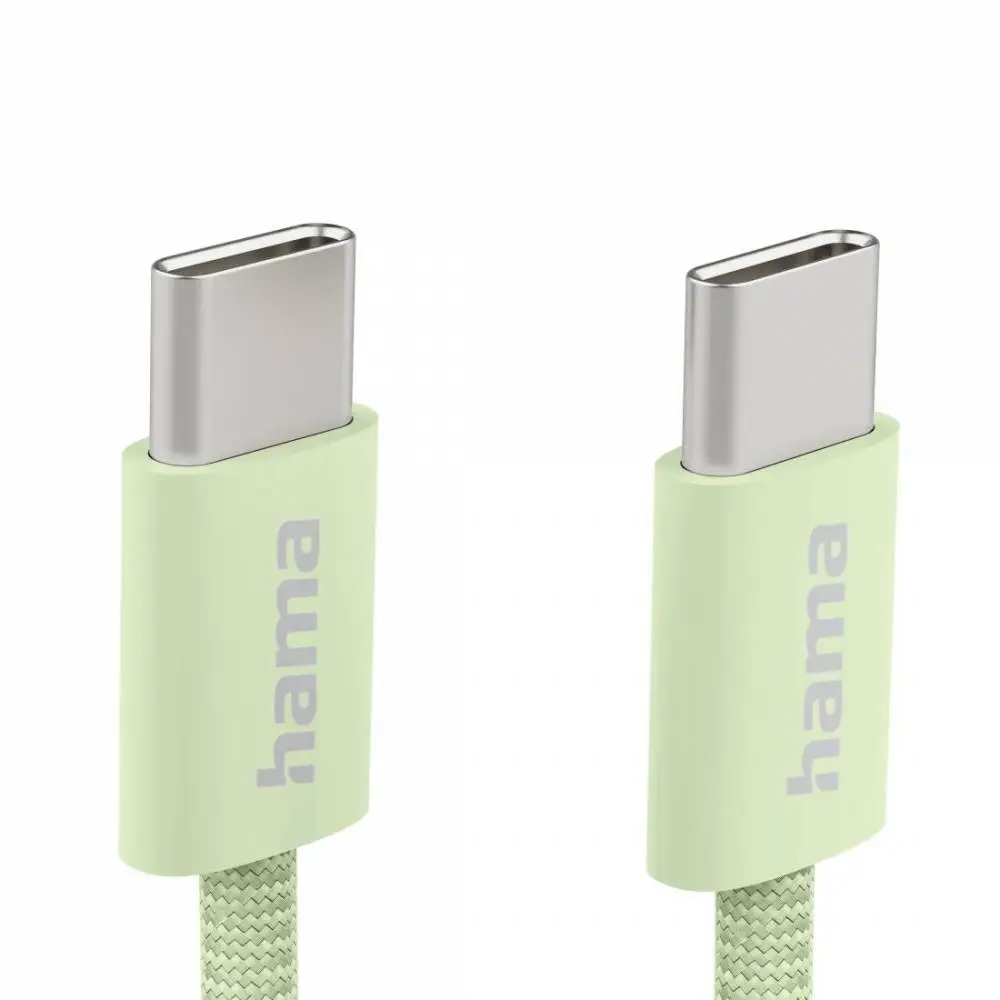 HAMA Кабел за зареждане "Fabric", USB-C - USB-C, 1 m, Nylon, зелен