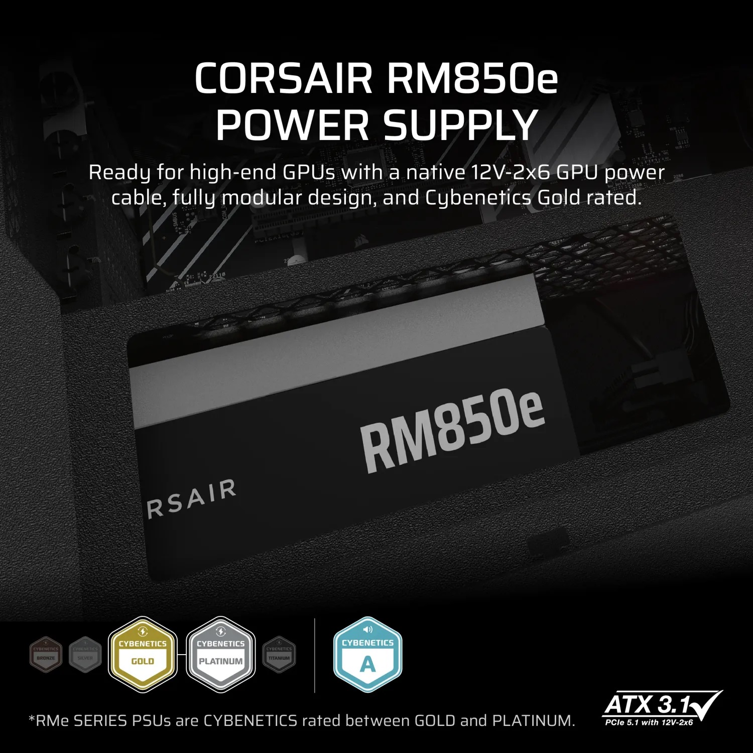 Захранване Corsair RMe RM850e 2025 850W 80 Plus Gold ATX 3.1 PCIe 5.1 Fully Modular PSU - CP-9020296-EU
