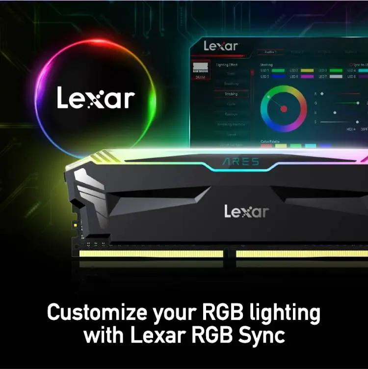 Памет Lexar Ares RGB 32GB (2x16GB) DDR4 3600MHz CL18 Black - LD4BU016G-R3600GDLA