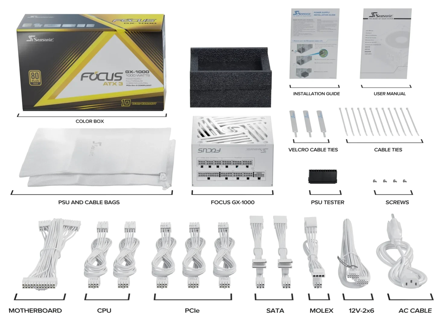 Захранване Seasonic FOCUS-GX-1000-V4-WHITE 1000W 80 Plus Gold ATX 3.1 PCIe 5.1