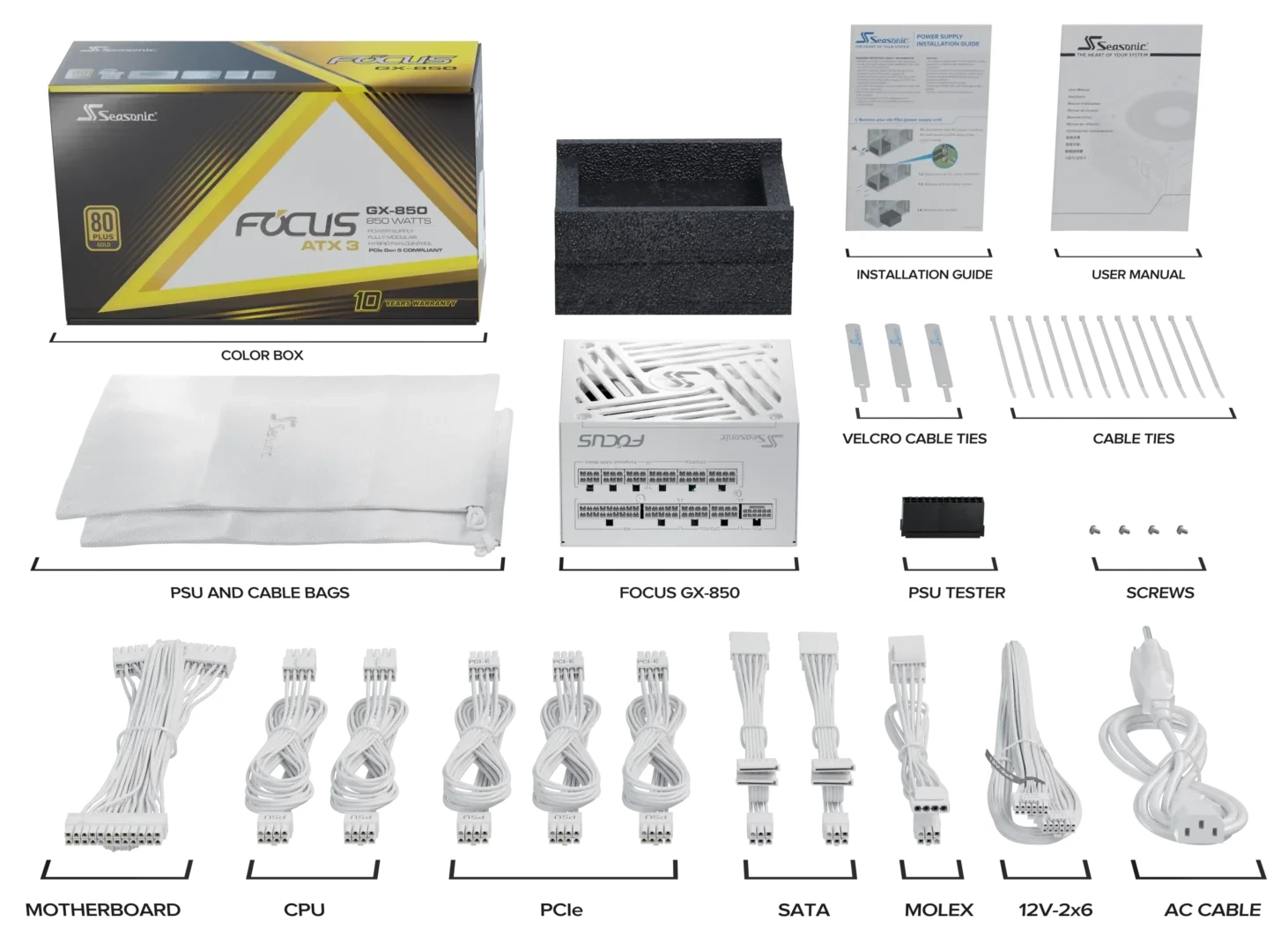 Захранване Seasonic FOCUS-GX-850-V4-WHITE 850W 80 Plus Gold ATX 3.1 PCIe 5.1