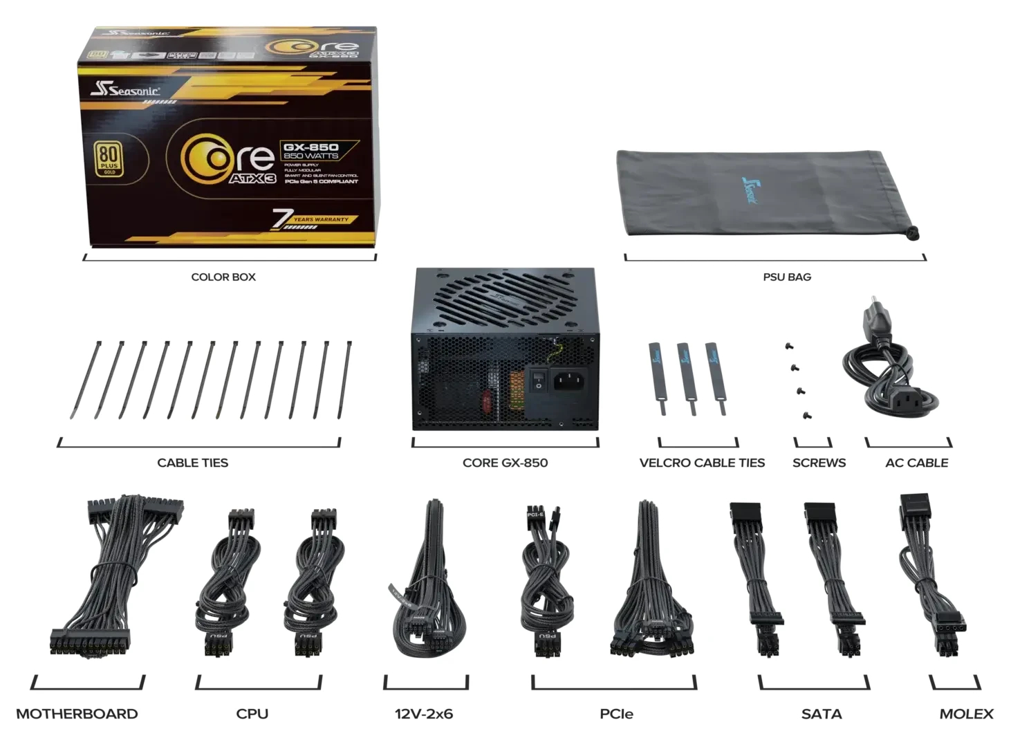 Захранване Seasonic CORE GX-850 V2 850W 80 Plus Gold ATX 3.1 PCIe 5.1 - SRP-CGX851-A5A32SF