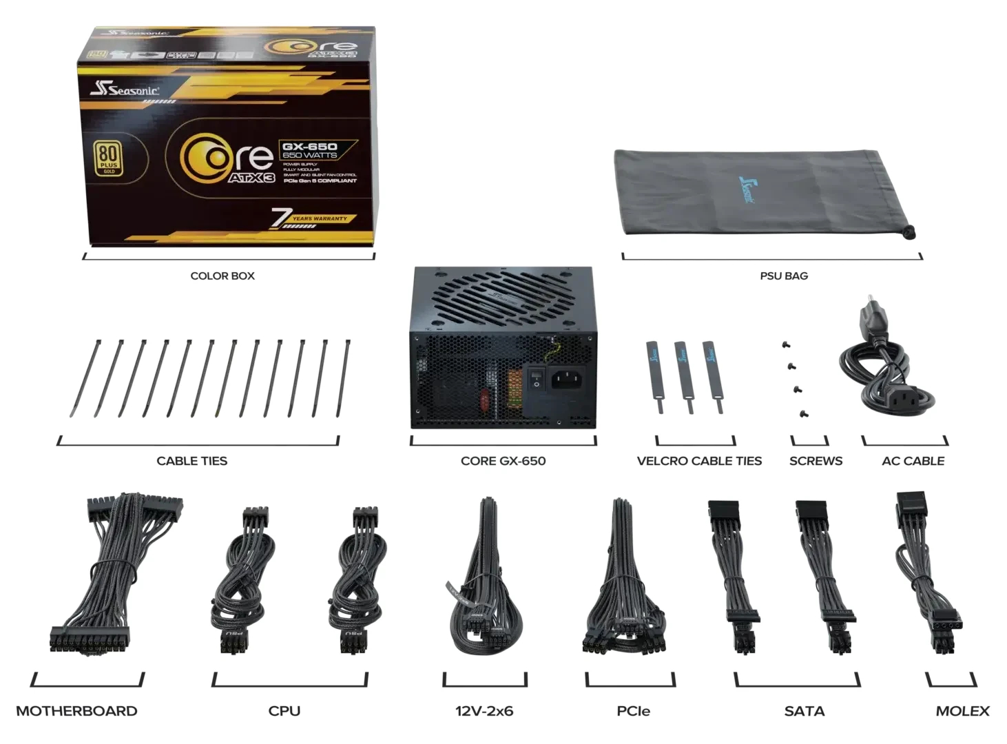 Power Supply Seasonic CORE GX-650 V2 650W 80 Plus Gold ATX 3.1 PCIe 5.1 - SRP-CGX651-A5A32SF