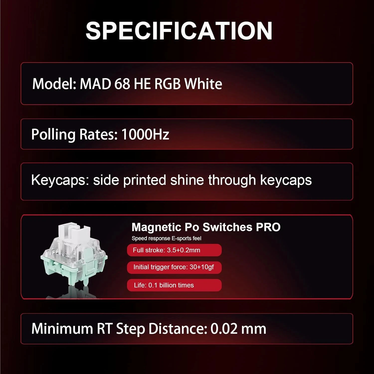 Геймърска клавиатура Madlions MAD 68 HE RGB - 1K, Magnetic Amber Pro Switches - White