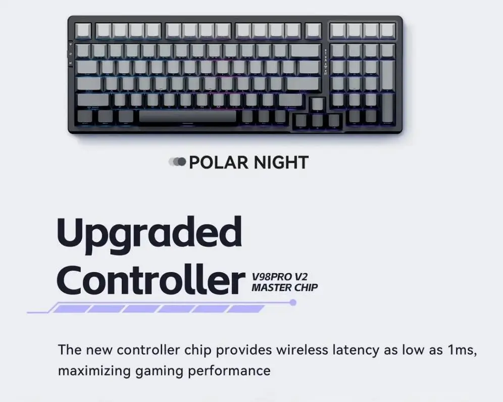 Геймърска безжична клавиатура VGN V98 PRO V2 Limited Black Glow - Kailh Arctic Switches, BT5.0, 2.4G, RGB