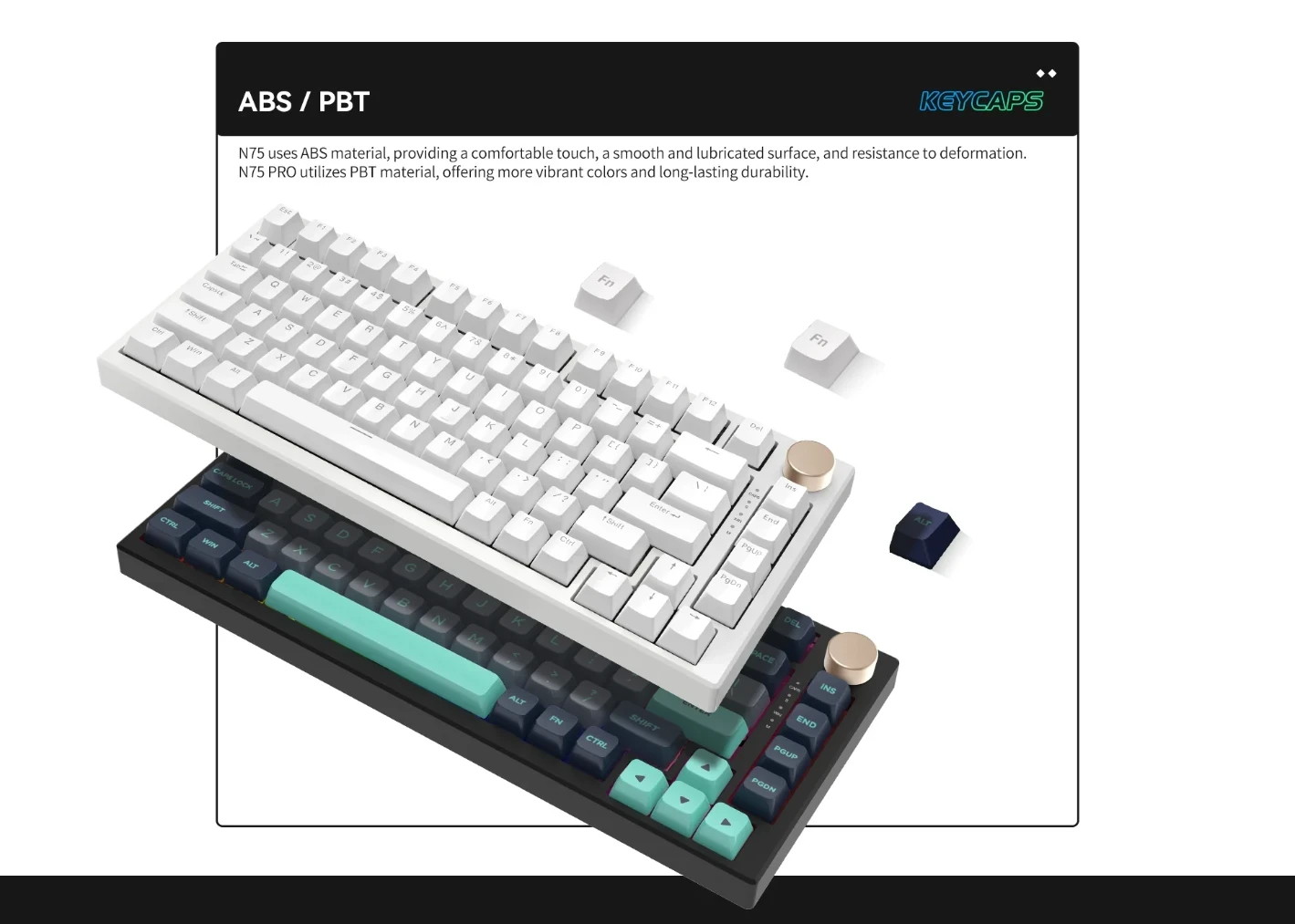 Геймърска механична клавиатура VGN N75 PRO Caribbean Blue - Kailh Vaporwave Switches, RGB