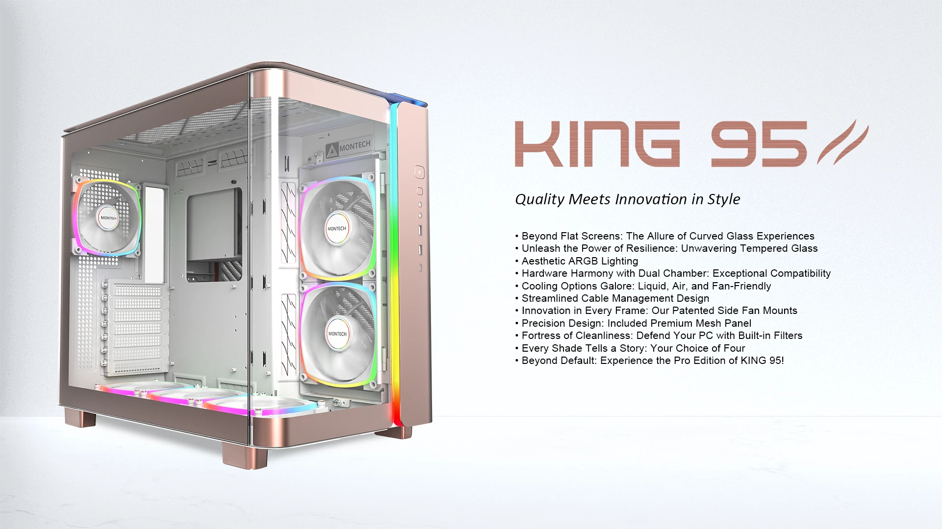 Кутия Montech KING 95 Pro Mid-tower Case ARGB Rose Gold