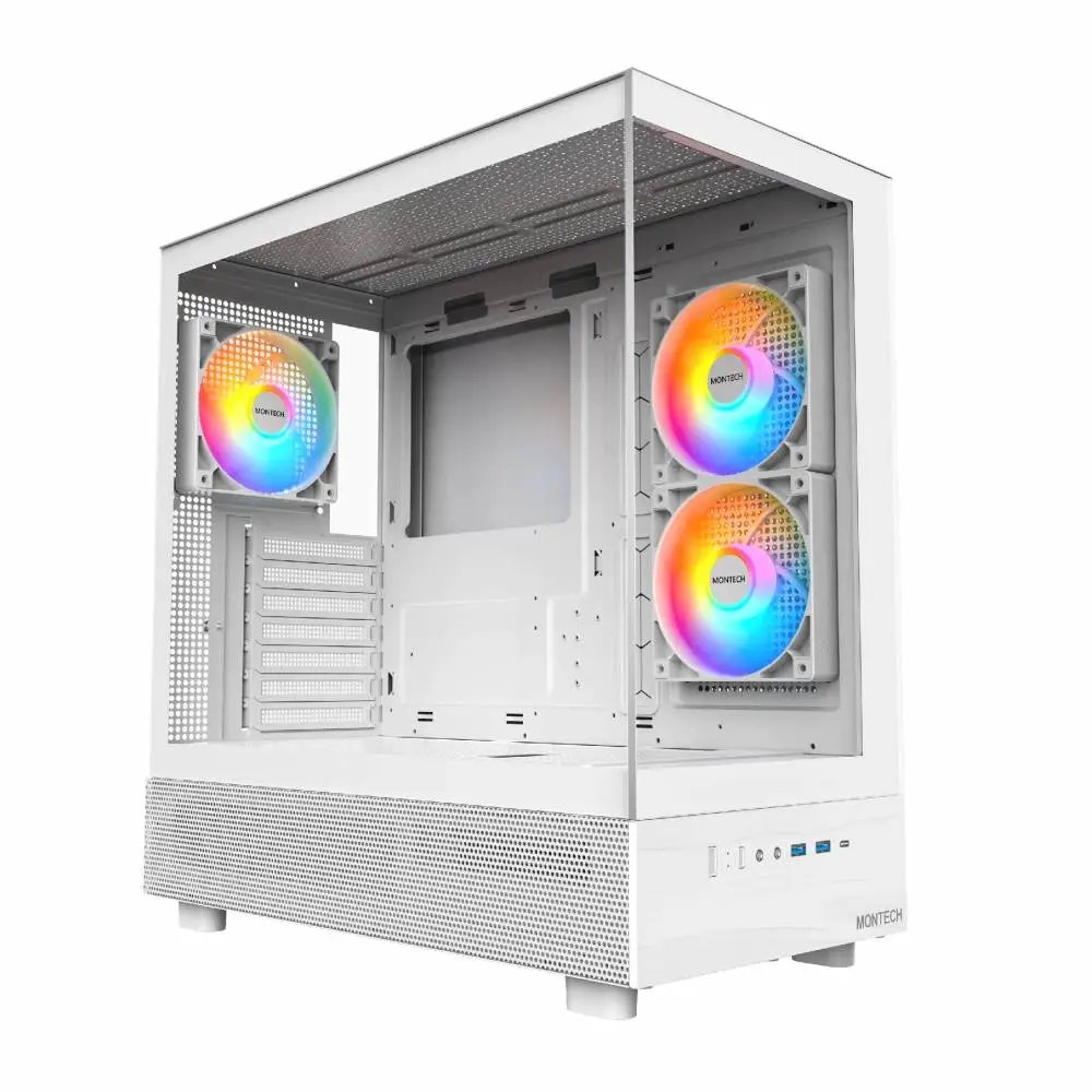 Кутия Montech XR (W) Case ATX 3 x 120 mm ARGB Fans, USB-C, White