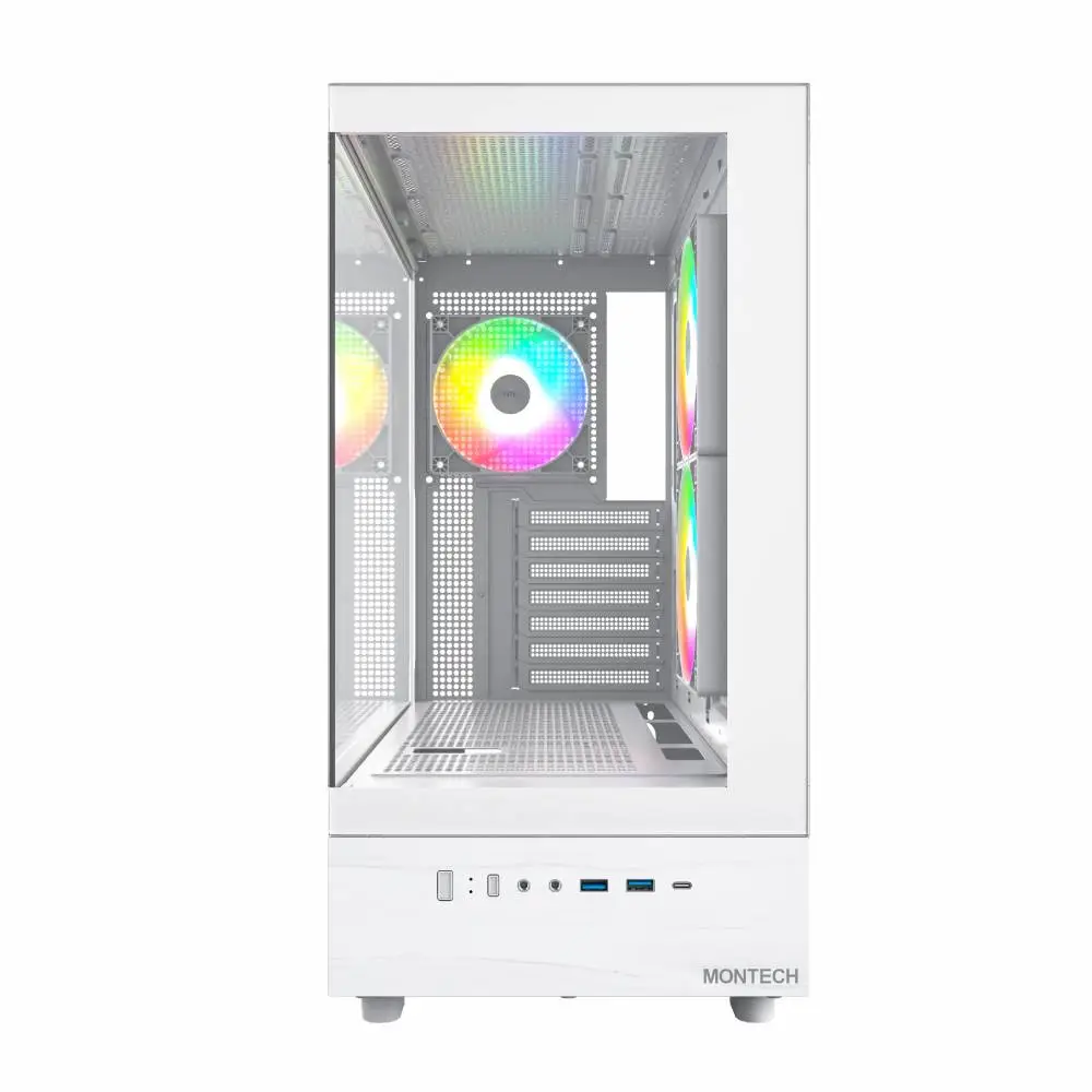 Кутия Montech XR (W) Case ATX 3 x 120 mm ARGB Fans, USB-C, White