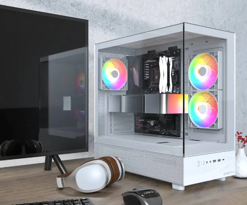 Кутия Montech XR (W) Case ATX 3 x 120 mm ARGB Fans, USB-C, White