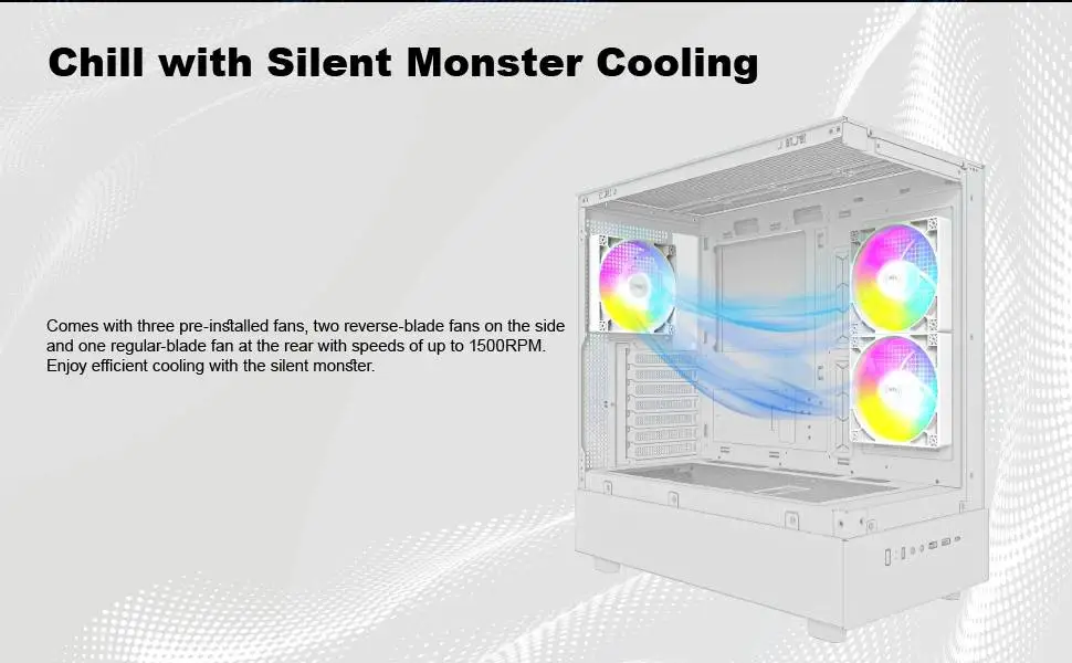 Кутия Montech XR (W) Case ATX 3 x 120 mm ARGB Fans, USB-C, White