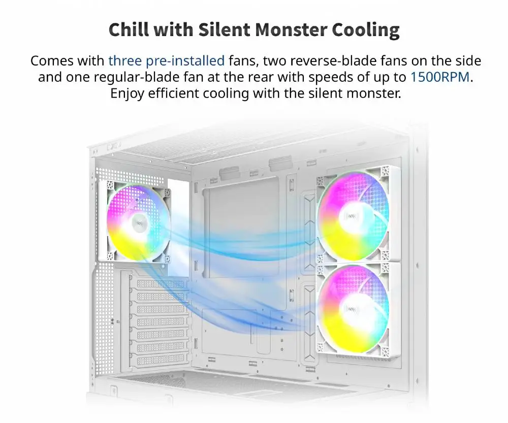 Кутия Montech XR (W) Case ATX 3 x 120 mm ARGB Fans, USB-C, White