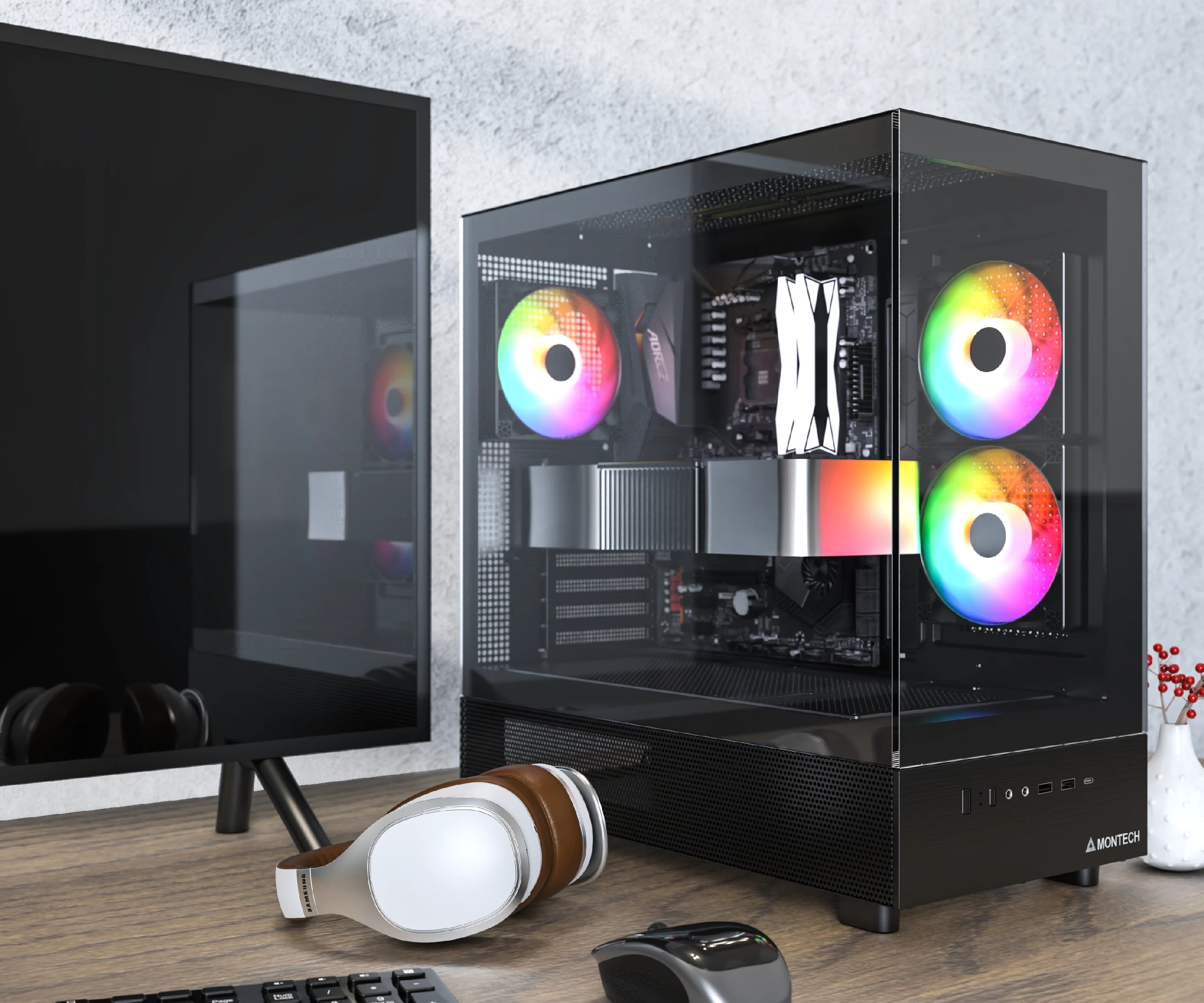 Кутия Montech XR (B) Case ATX  3 x 120 mm ARGB Fans, USB-C, Black