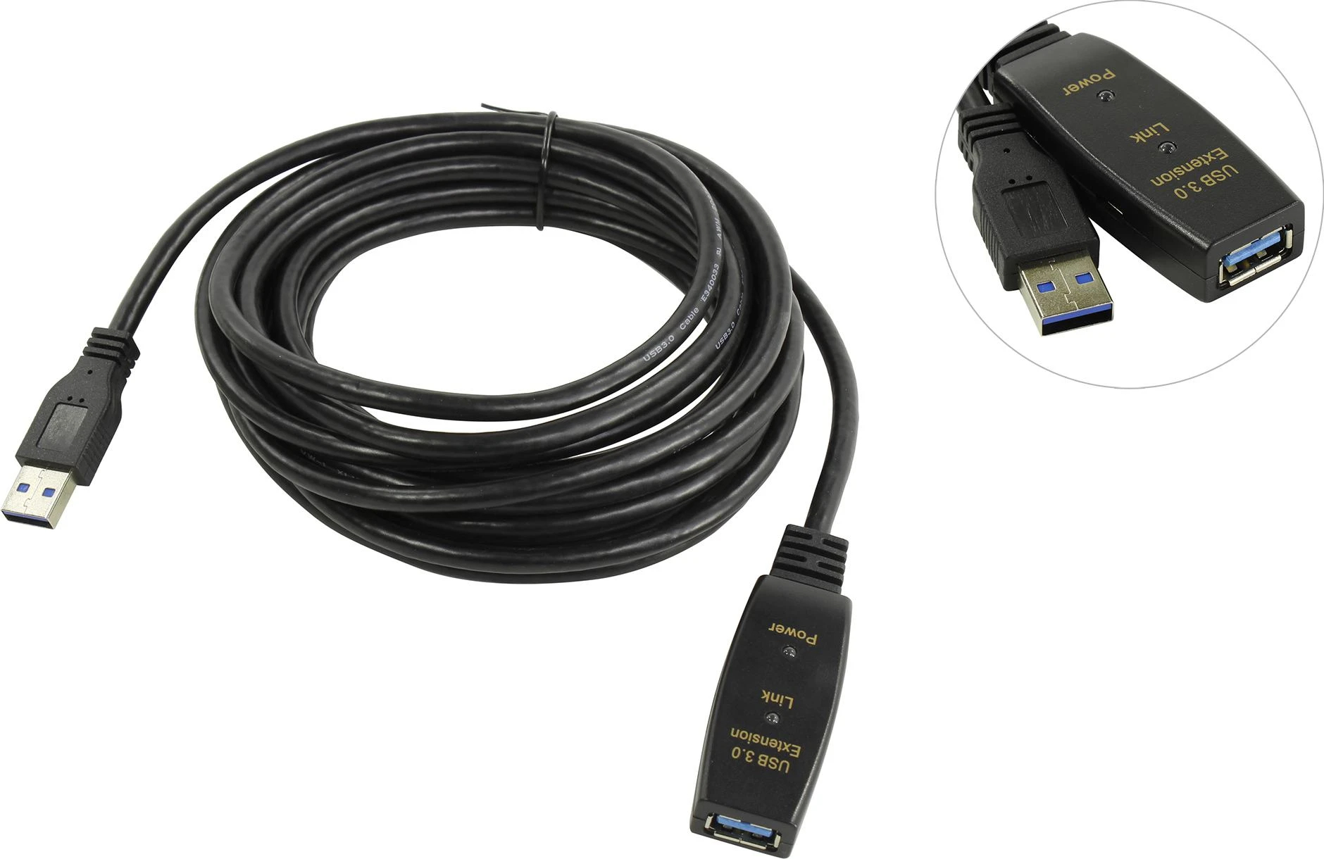 VCom Кабел удължение USB 3.0 AM / AF Active Extension Cable 5M Black - CU827A-5.0m