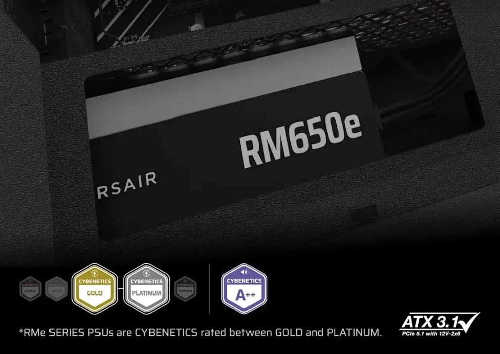 Fuente Corsair RMe RM650e 2025 (650W) 80 Plus Gold ATX 3.1, PCI 5.1 PSU totalmente modular - CP-9020302-EU