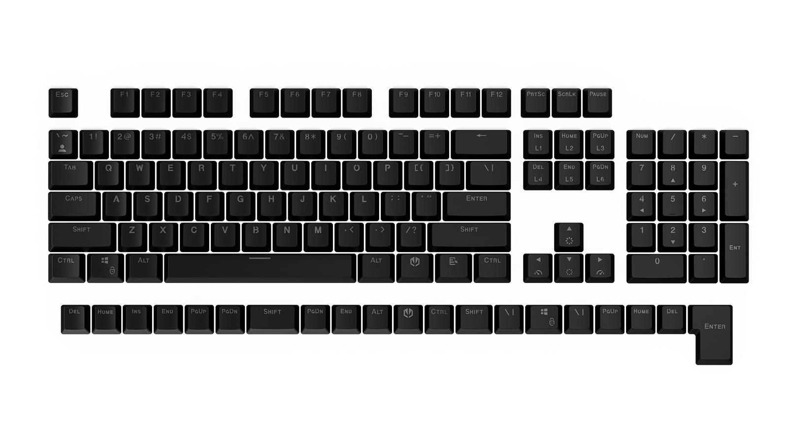 Капачки за механична клавиатура ENDORFY - 124 бр PBT - Черно