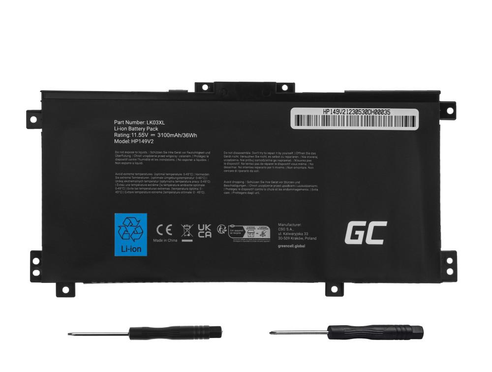 Batterie pour ordinateur portable GREEN CELL, HP Envy x360 15-BP 15-BP000 15-BP100 15-CN 17-AE 17-BW  LK03XL  11,55V 3100mAh