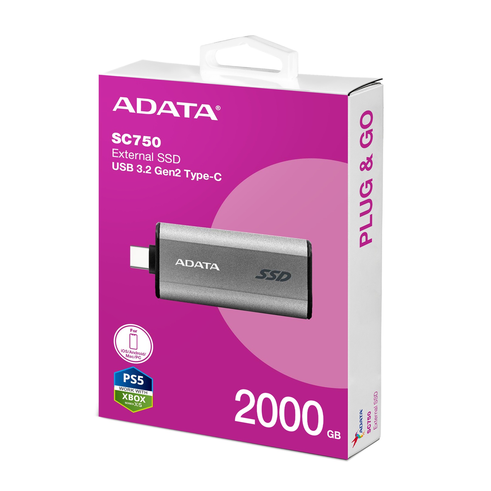 Външен диск ADATA SC750 2TB External SSD USB 3.2 Gen 2 - SC750-2000G-CCBK