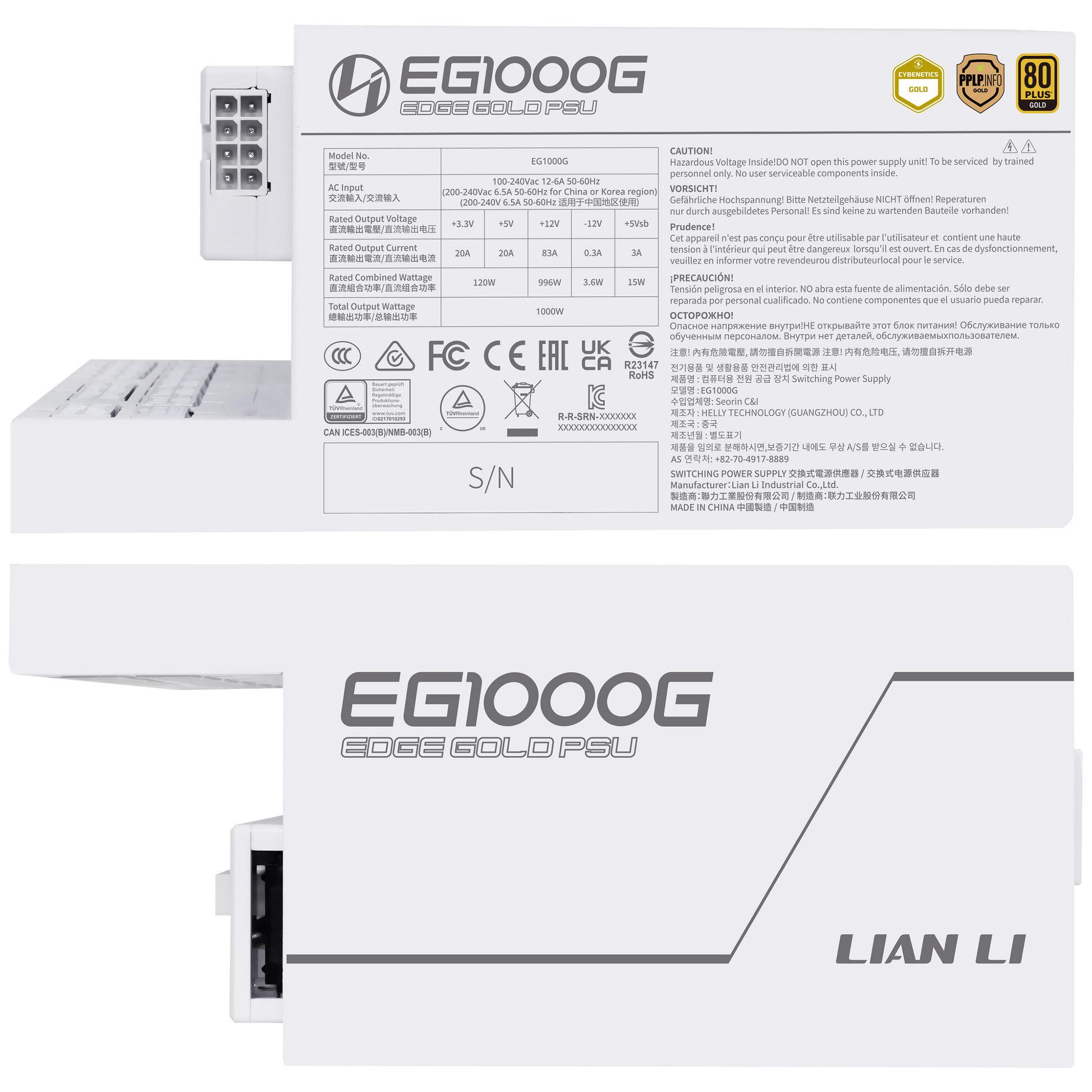 Захранване Lian Li EDGE 1000W 80 Plus Gold PCIe 5.1, ATX 3.1 White