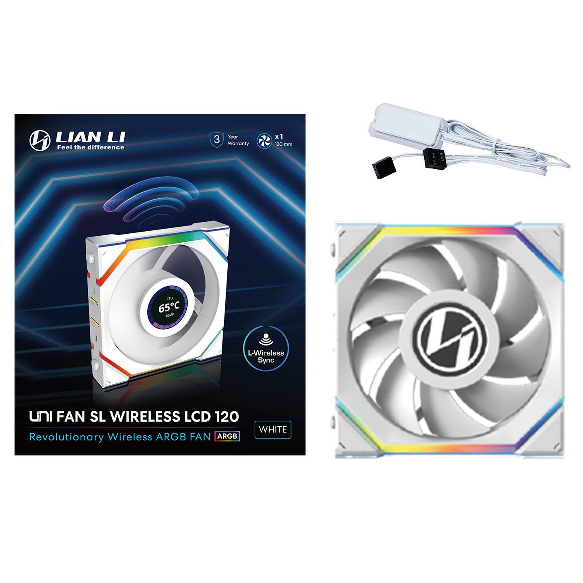 Вентилатор Lian Li UNI FAN SL Wireless LCD ARGB PWM - 120 mm Бял