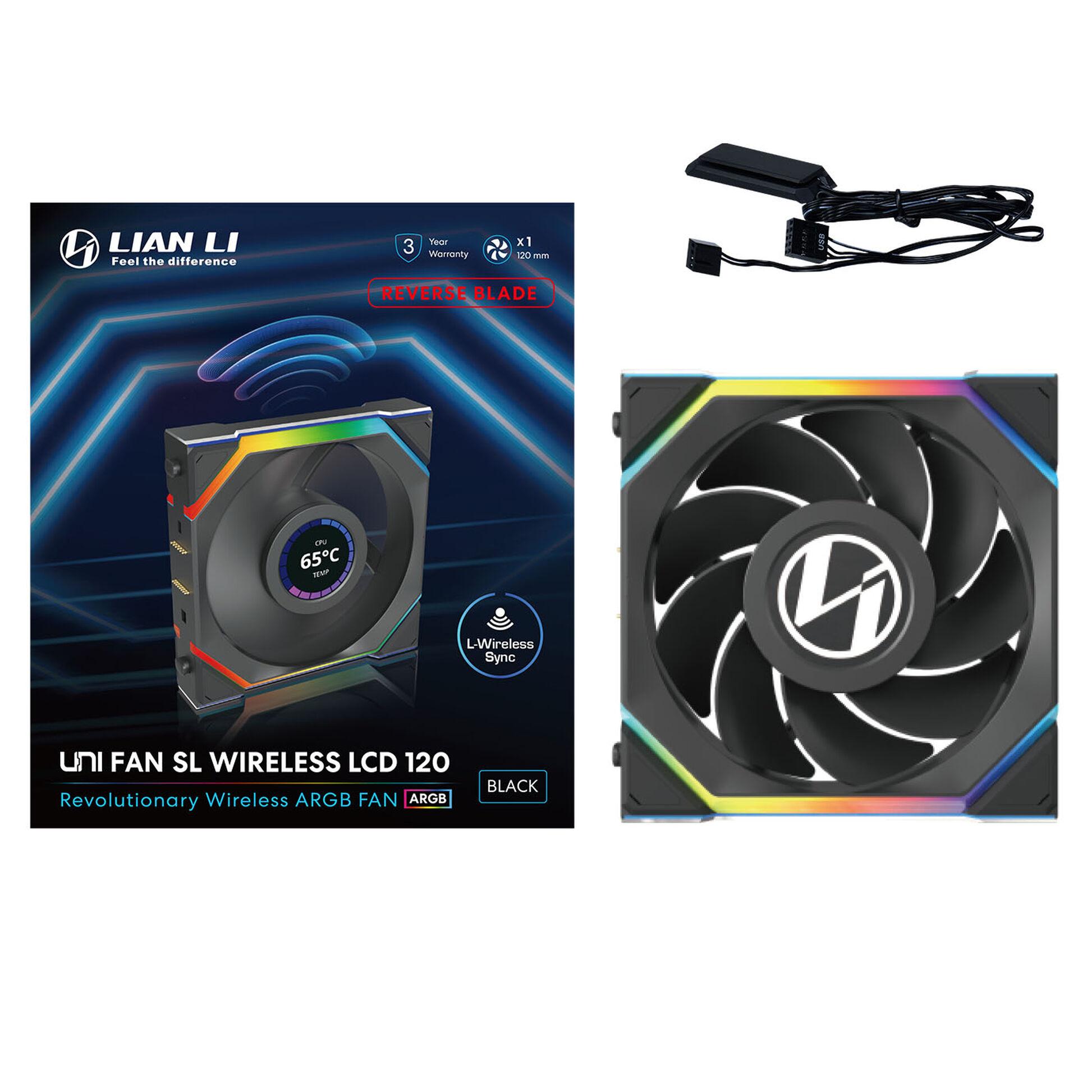 Ventilateur Lian Li UNI FAN SL Wireless LCD Reverse Blade ARGB PWM - 120 mm Noir