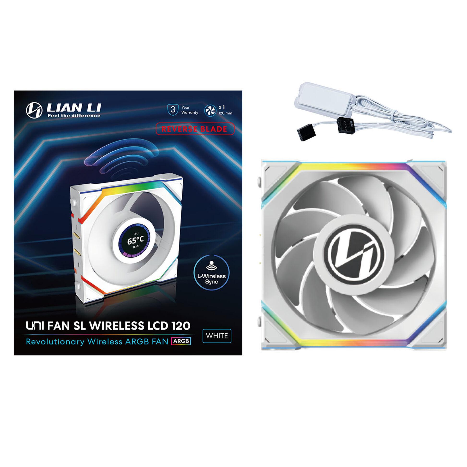 Вентилатор Lian Li UNI FAN SL Wireless LCD Reverse Blade ARGB PWM - 120 mm Бял