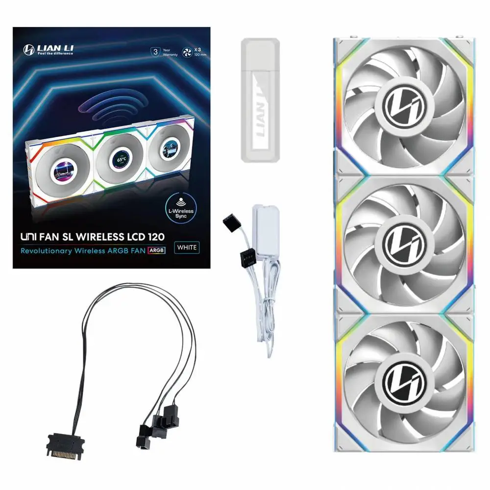 Вентилатори 3бр Lian Li UNI FAN SL Wireless LCD ARGB PWM - 120 mm Бели