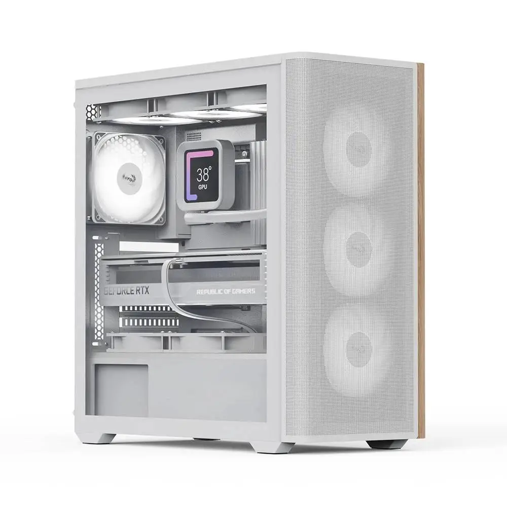 Кутия AeroCool D501A White Addressable RGB Wood Case ATX