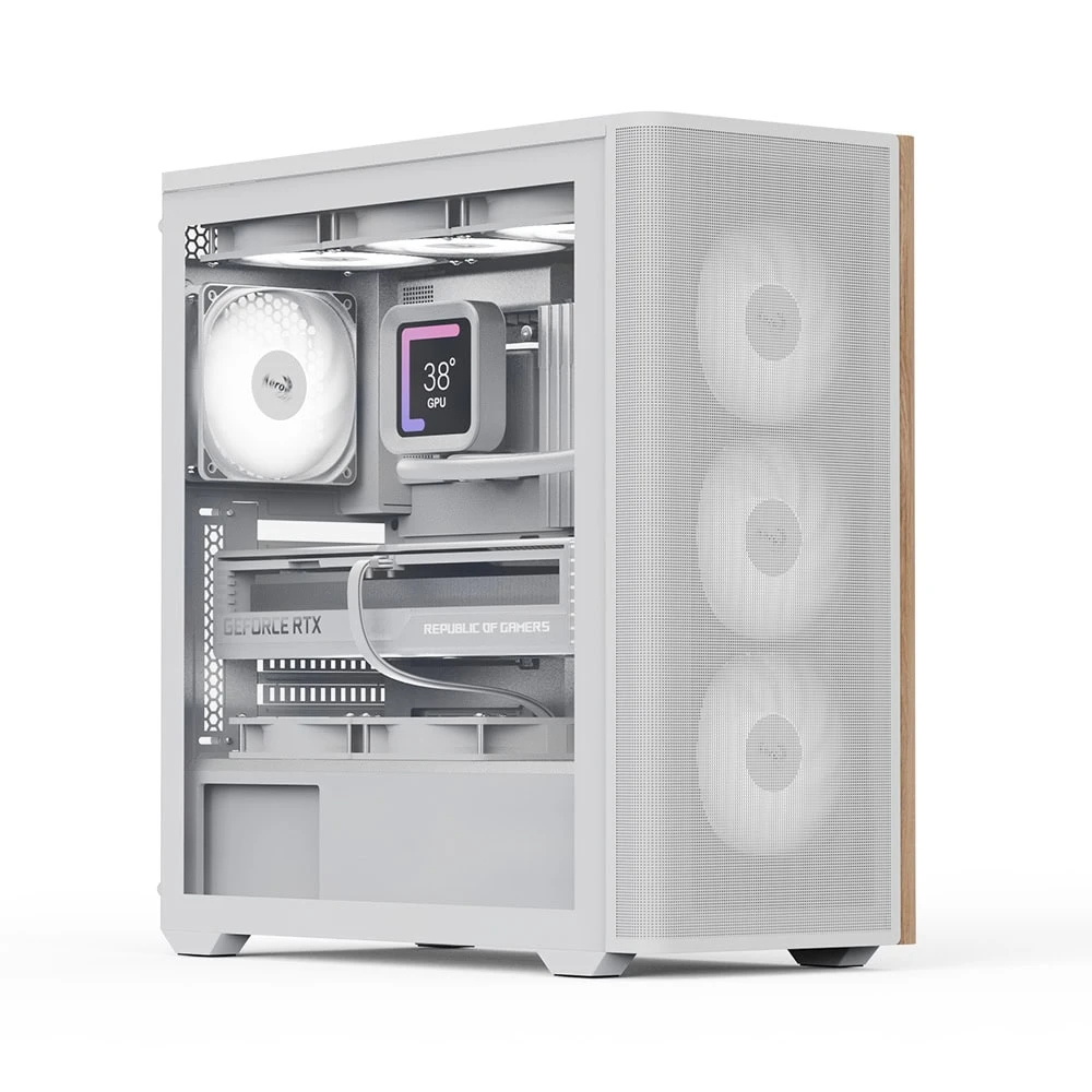 Кутия AeroCool D501A White Addressable RGB Wood Case ATX