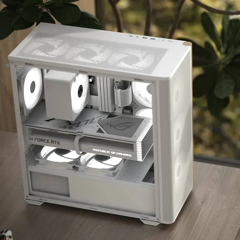 Кутия AeroCool D501A White Addressable RGB Wood Case ATX