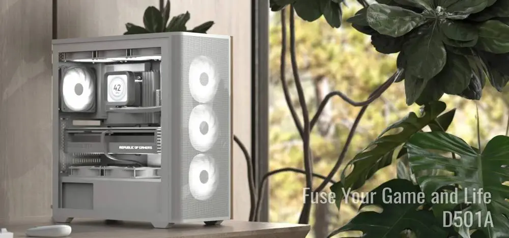 Кутия AeroCool D501A White Addressable RGB Wood Case ATX