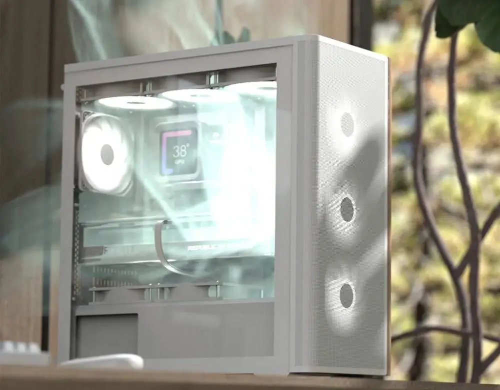 Кутия AeroCool D501A White Addressable RGB Wood Case ATX
