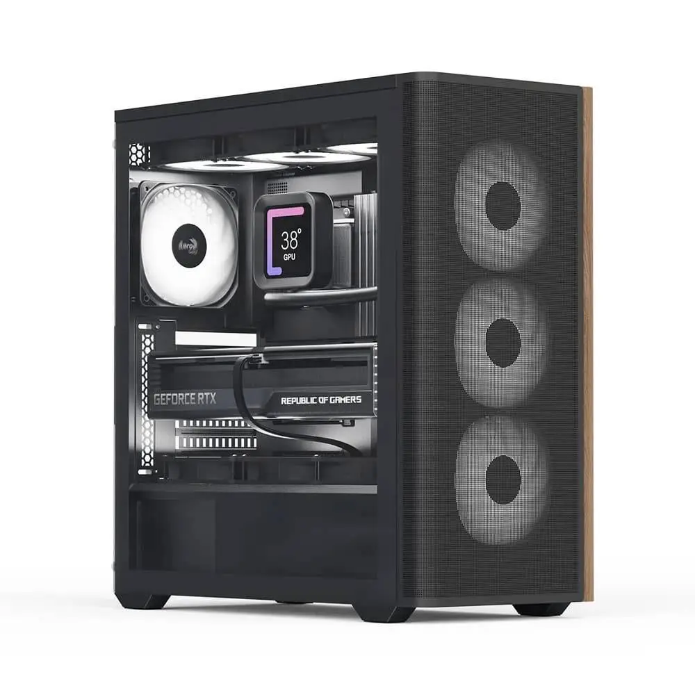 Кутия AeroCool D501A Black Addressable RGB Wood Case ATX
