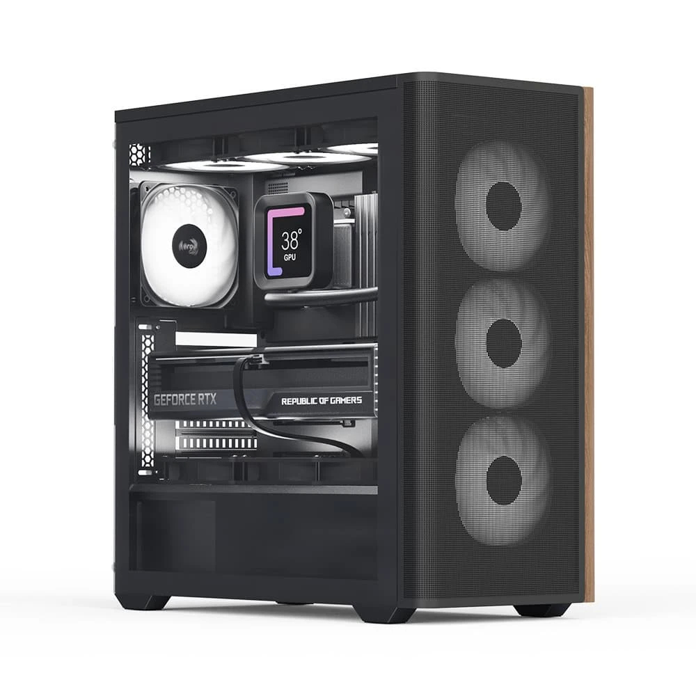 Кутия AeroCool D501A Black Addressable RGB Wood Case ATX