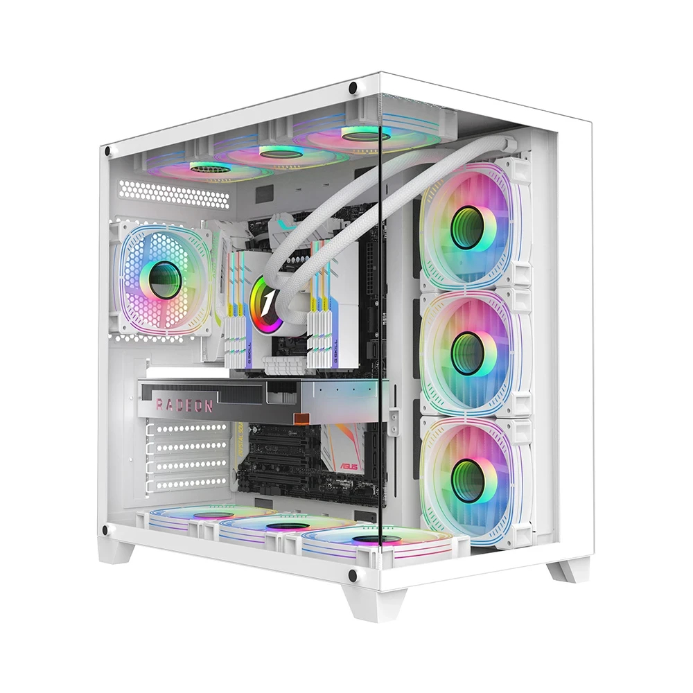 Кутия 1stPlayer MEGAVIEW MV8 White Case ATX + 7 x 120mm ARGB Fans