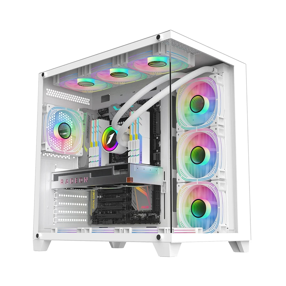 Кутия 1stPlayer MEGAVIEW MV8 White Case ATX + 7 x 120mm ARGB Fans