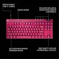 Геймърска механична клавиатура Logitech G Pro X RAPID TKL Magenta - Tactile Switch