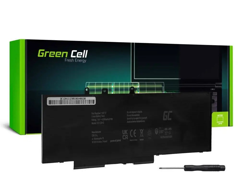 Батерия за лаптоп DELL Latitude 5280 5290 5480 5490 5491 5495 5580 5590 5591 Precision 3520 3530 93FTF GJKNX 7,6V 6200mAh GREEN CELL