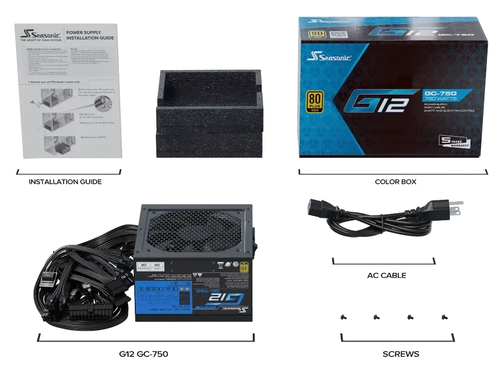 Power Supply Seasonic G12 GC-750 V2 750W 80 Plus Gold PSU - SSP-750RT2