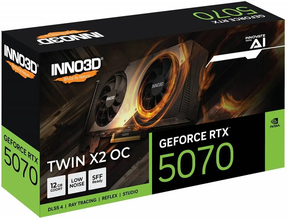 Видео карта Inno3D GeForce RTX 5070 12GB GDDR7 Twin X2 OC - N50702-12D7X-195064N