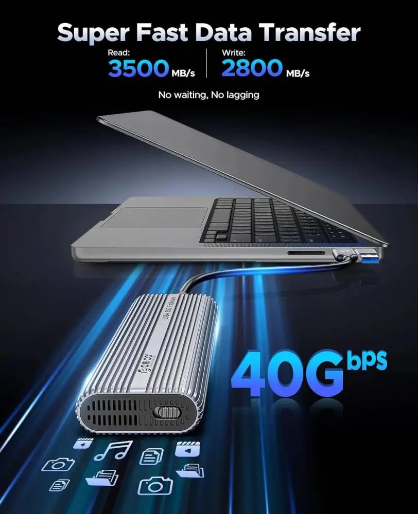Orico външна кутия за диск Storage - Case - M.2 NVMe M key - USB-C/A, 40Gbps, Built-in Air Cooling, Aluminium - ACOM2-U4-GY