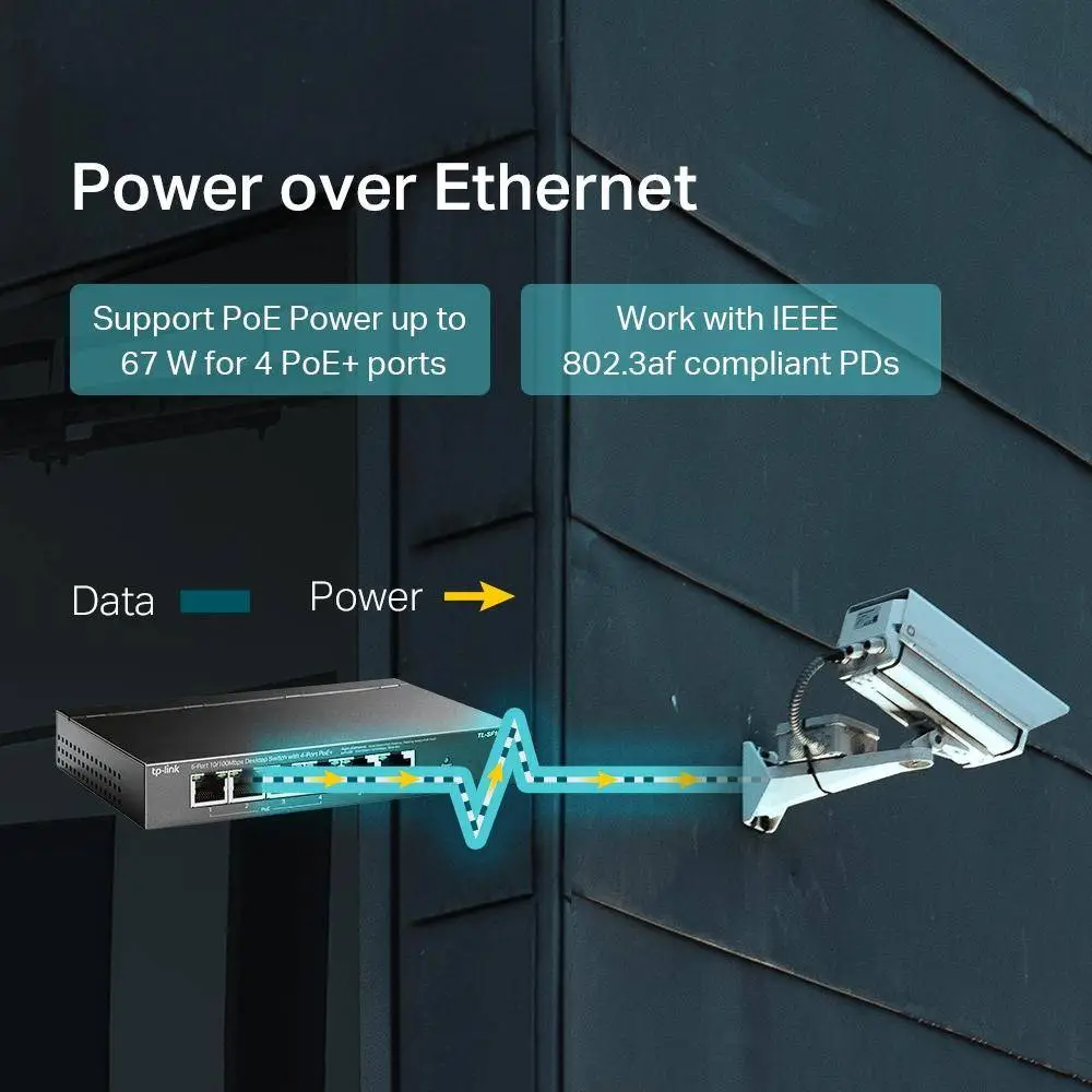 Суич TP-Link - TL-SF1006P, 6 порта, черен