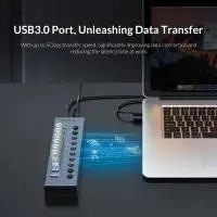 Orico хъб USB3.0 HUB 7 port with Power Adapter, On/Off buttons, Aluminium - BT2U3-7AB-EU-GY