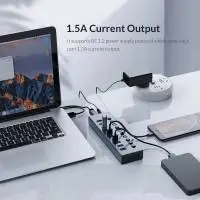 Orico хъб USB3.0 HUB 7 port with Power Adapter, On/Off buttons, Aluminium - BT2U3-7AB-EU-GY