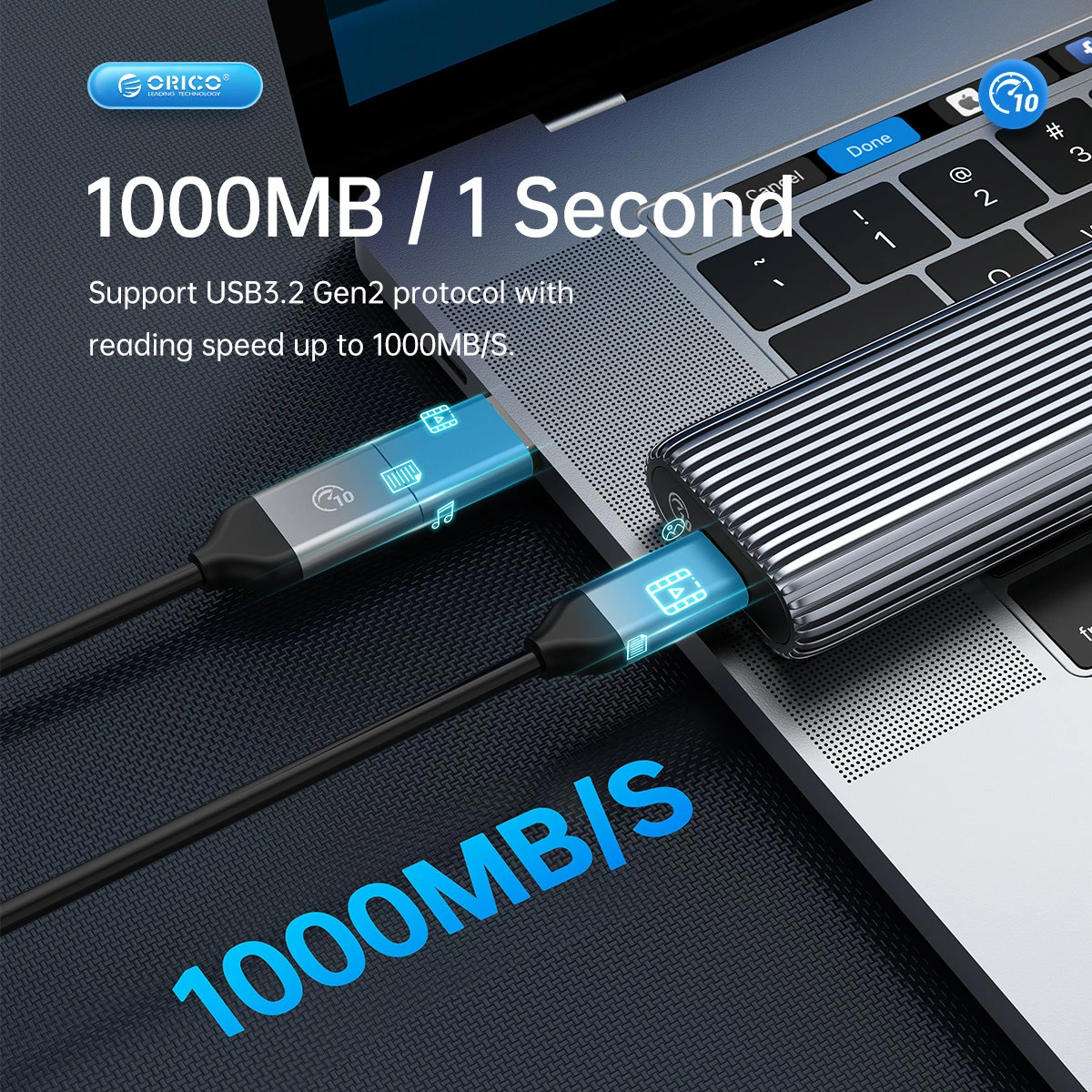 Orico boîtier externe pour disque Storage - Case - M.2 NVMe M-key 10 Gbps, Aluminium - AM2C3-G2-GY