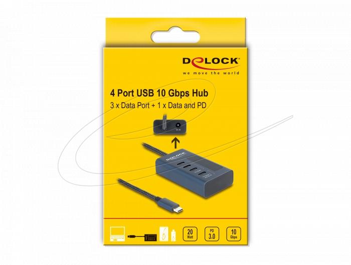 Delock USB Хъб, 4 x USB Type-C, 10 Gbps