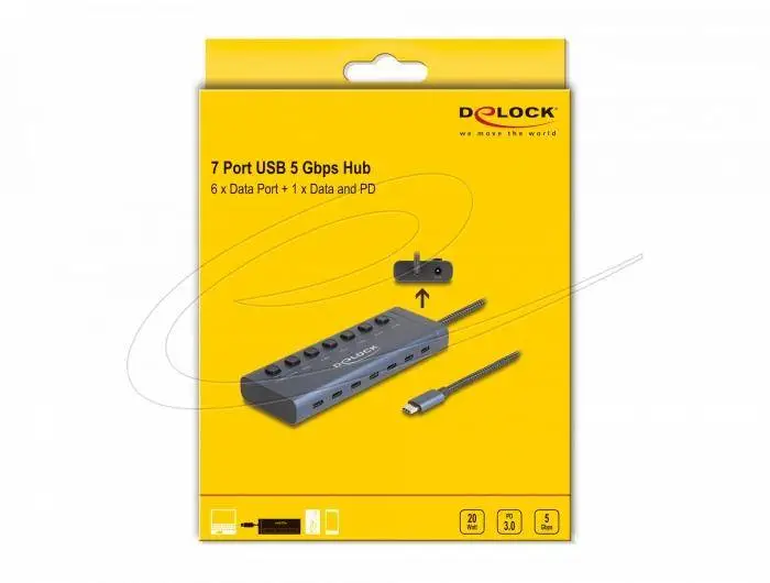 Delock USB Хъб, 7 x USB Type-C, 5 Gbps