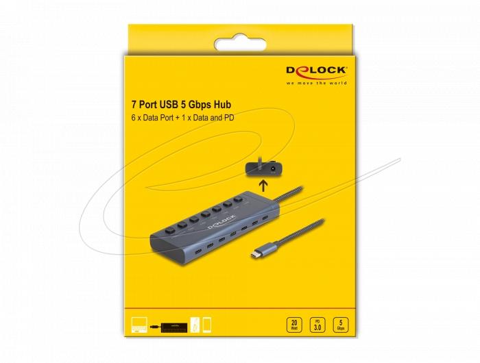 Delock USB Хъб, 7 x USB Type-C, 5 Gbps